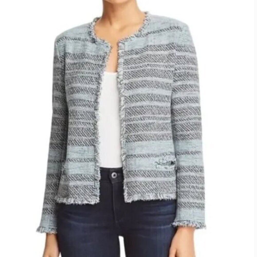 Nic + Zoe Tweed Striped Cotton Open Front Blazer Coat Jacket Blue Small - Picture 1 of 9